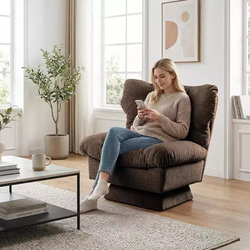 Swivel Upholstered Chair, Cozy Chenille & Thick Cushion for Home, Office Spaces