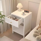 Modern White Nightstand with Drawer and Open Shelf,Scalloped Edge Bedside Table for Bedroom, Cute Minimalist Side Table for Kids Room or Girls' Room