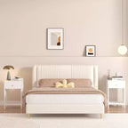 Modern White Nightstand with Drawer and Open Shelf,Scalloped Edge Bedside Table for Bedroom, Cute Minimalist Side Table for Kids Room or Girls' Room