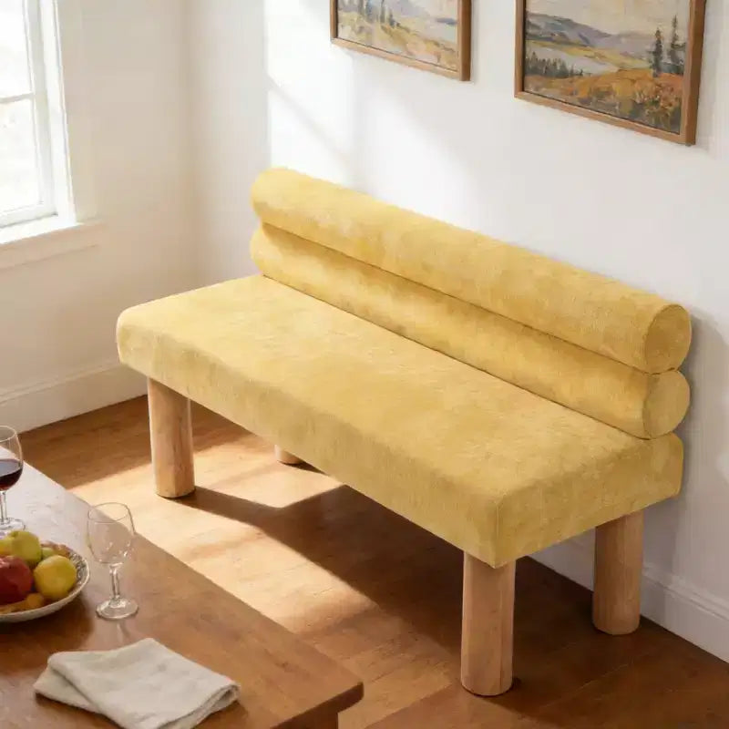 Modern Wooden Upholstered Dining Bench with Rubberwood Legs