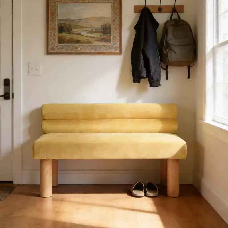 Modern Wooden Upholstered Dining Bench with Rubberwood Legs