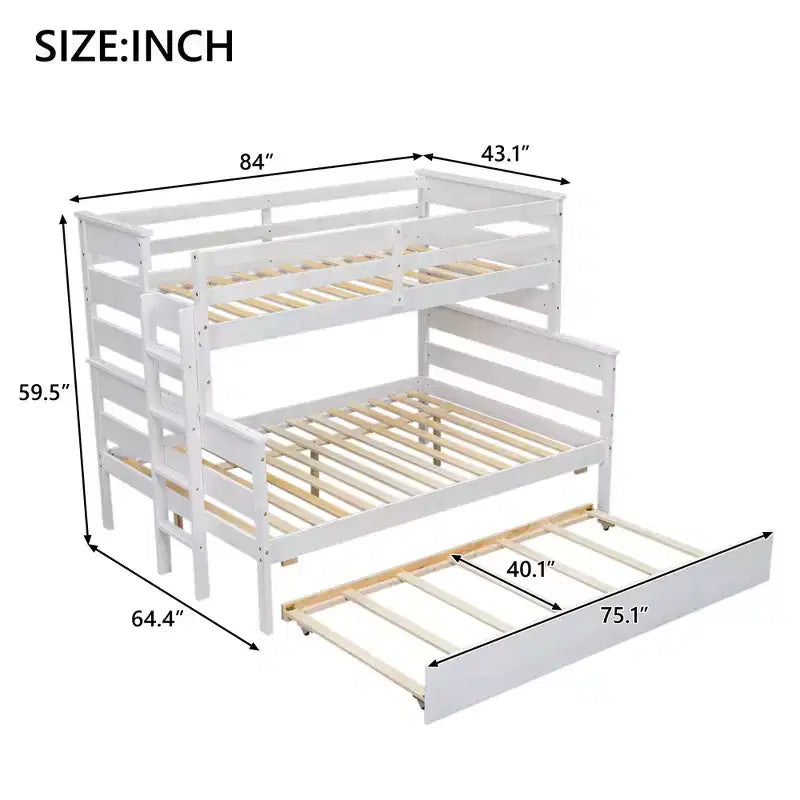 Wood Bunk Bed with Twin Size Trundle