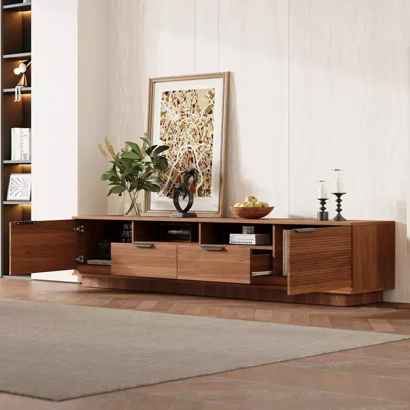 Modern Entertainment Center TV Stand Accommodates TVs up to 85 inches Features deep drawers for storage Ideal for living rooms