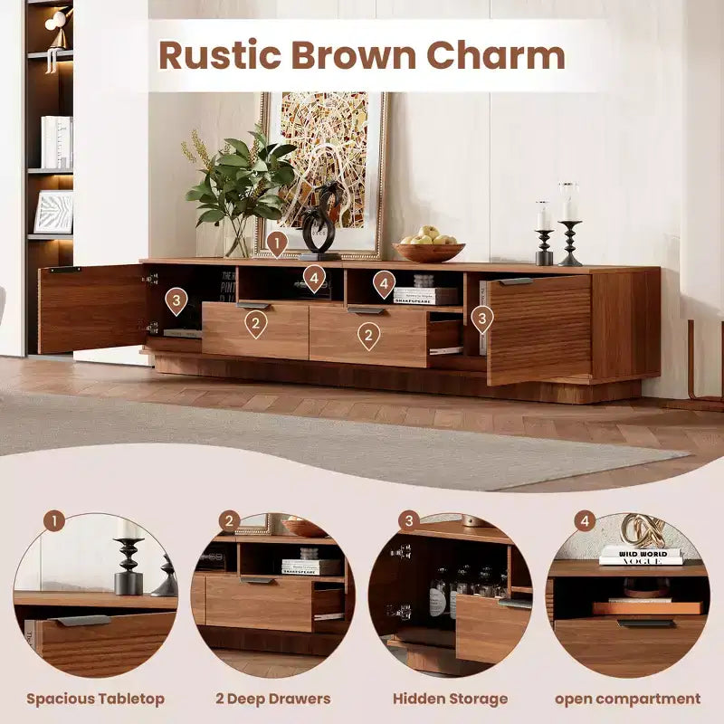 Modern Entertainment Center TV Stand Accommodates TVs up to 85 inches Features deep drawers for storage Ideal for living rooms