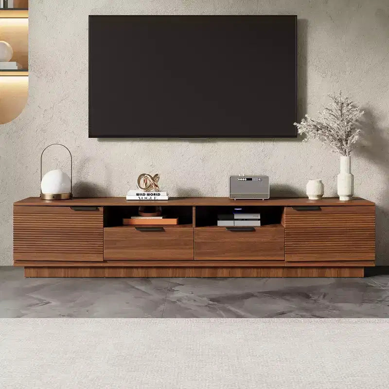 Modern Entertainment Center TV Stand Accommodates TVs up to 85 inches Features deep drawers for storage Ideal for living rooms