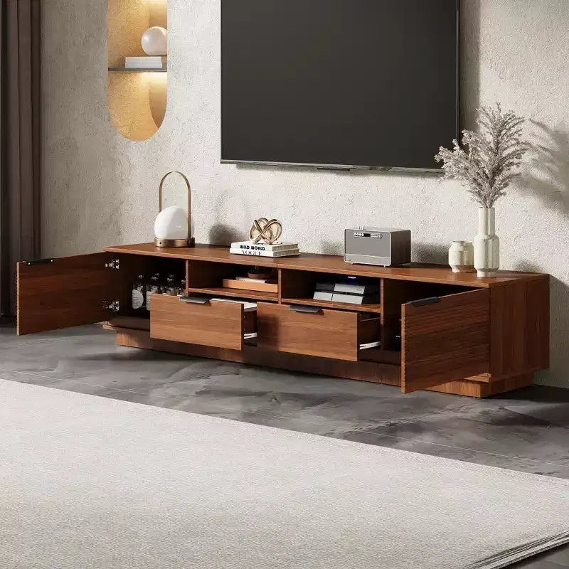 Modern Entertainment Center TV Stand Accommodates TVs up to 85 inches Features deep drawers for storage Ideal for living rooms
