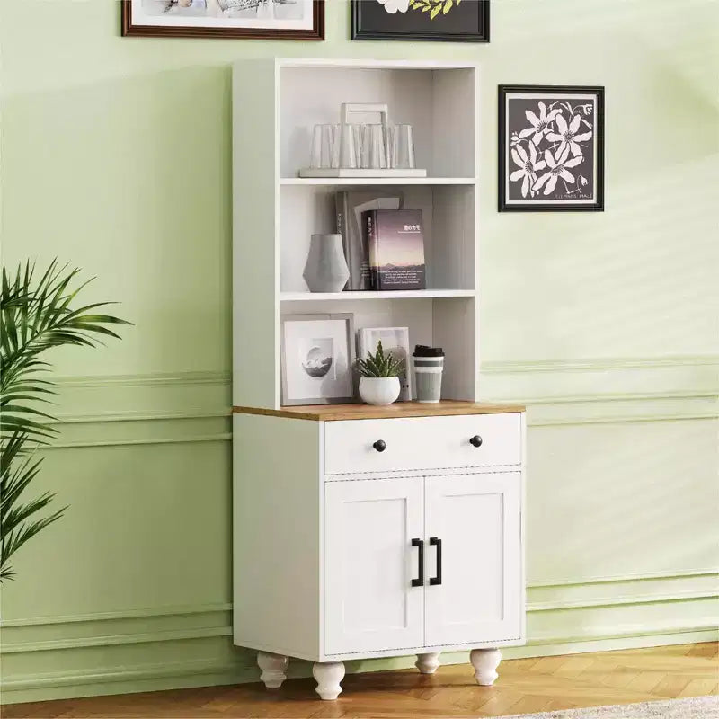 Ming Farmhouse Wooden Tall Storage Cabinet with Adjustable Shelves, Drawer and Doors