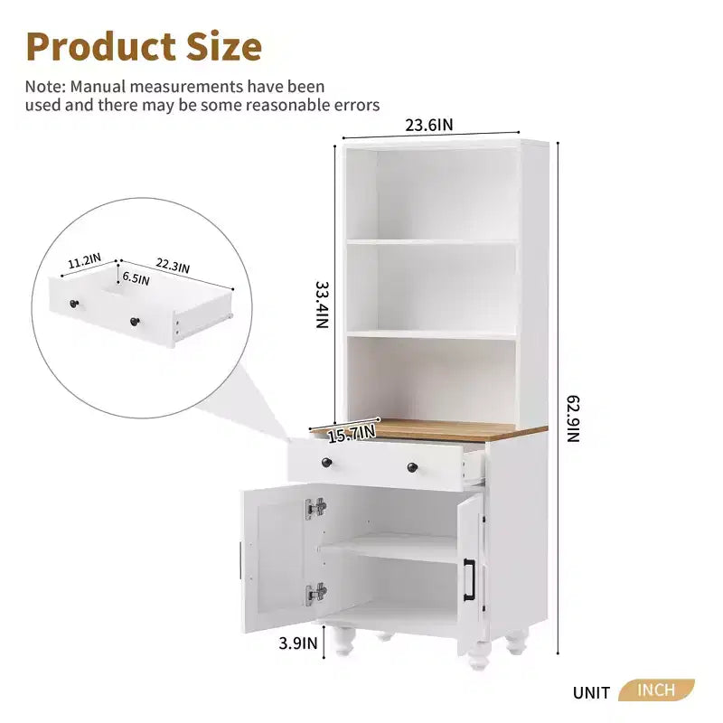 Ming Farmhouse Wooden Tall Storage Cabinet with Adjustable Shelves, Drawer and Doors