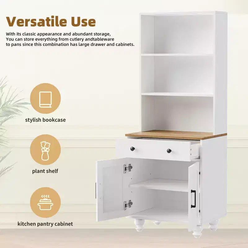 Ming Farmhouse Wooden Tall Storage Cabinet with Adjustable Shelves, Drawer and Doors