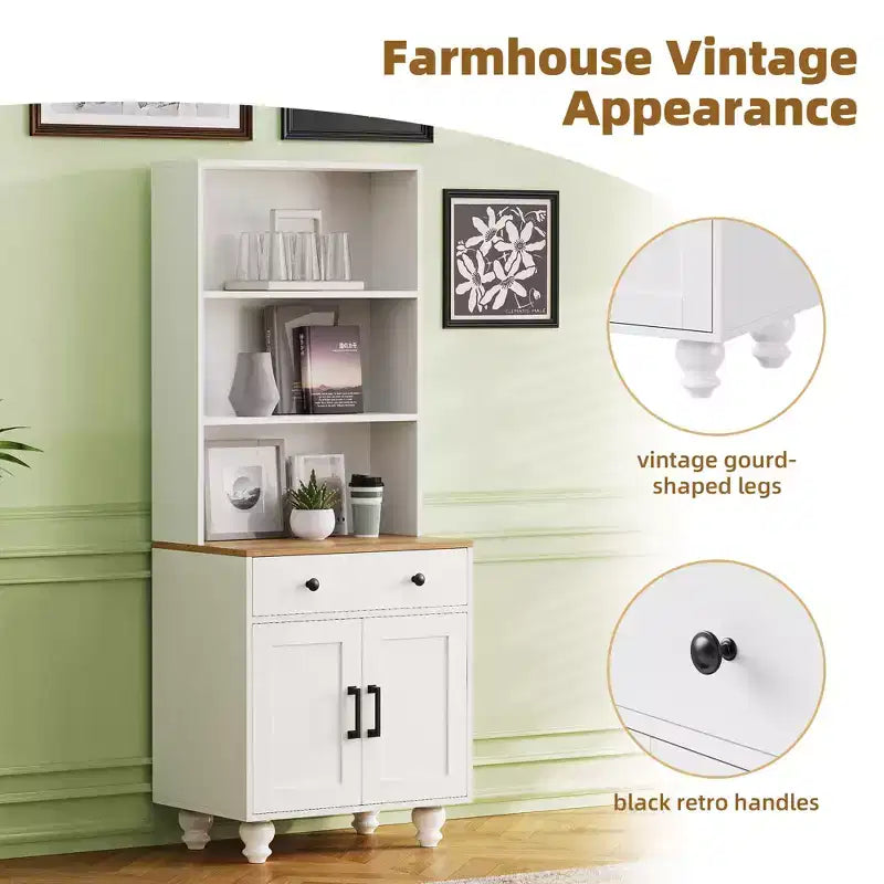 Ming Farmhouse Wooden Tall Storage Cabinet with Adjustable Shelves, Drawer and Doors