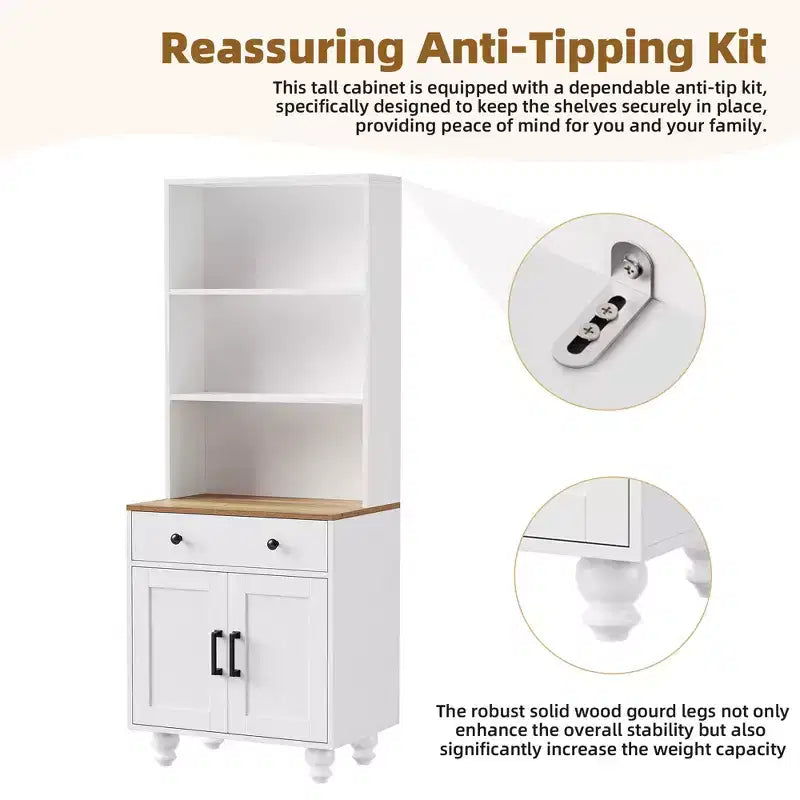 Ming Farmhouse Wooden Tall Storage Cabinet with Adjustable Shelves, Drawer and Doors
