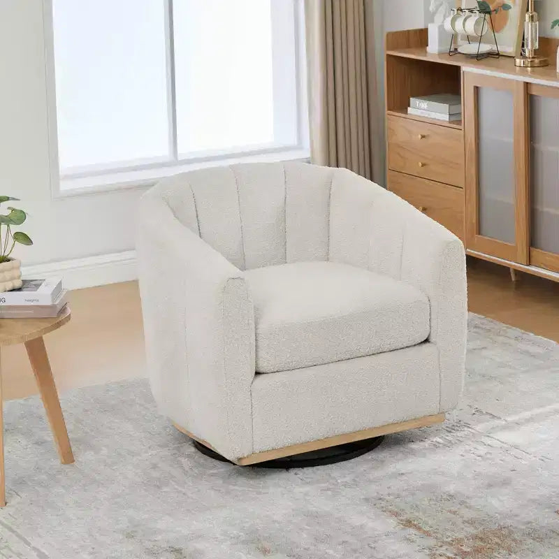 31.89 Modern Chenille Swivel Barrel Chair,Accent Chair with Metal Base,Upholstered Lounge Armchair for Living Room,Office,Bedroom