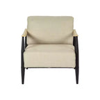 HomeRoots 28 Beige Black and Natural Upholstered Cushion and Solid Wood Arm Chair