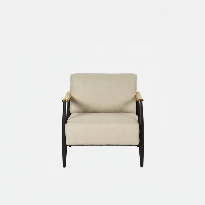 HomeRoots 28 Beige Black and Natural Upholstered Cushion and Solid Wood Arm Chair