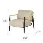 28 Beige Black and Natural Upholstered Cushion and Solid Wood Arm Chair