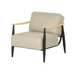 28 Beige Black and Natural Upholstered Cushion and Solid Wood Arm Chair