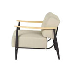 28 Beige Black and Natural Upholstered Cushion and Solid Wood Arm Chair