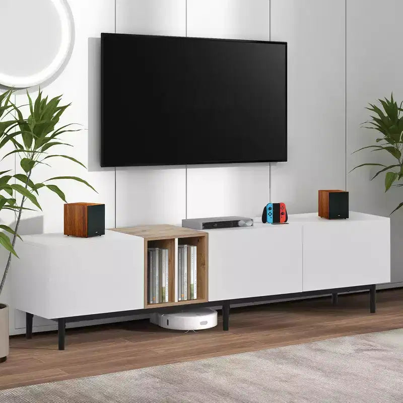 Modern TV Stand, suitable for TVs, featuring 3 cabinet doors, media console desk with ample storage, ideal for living rooms