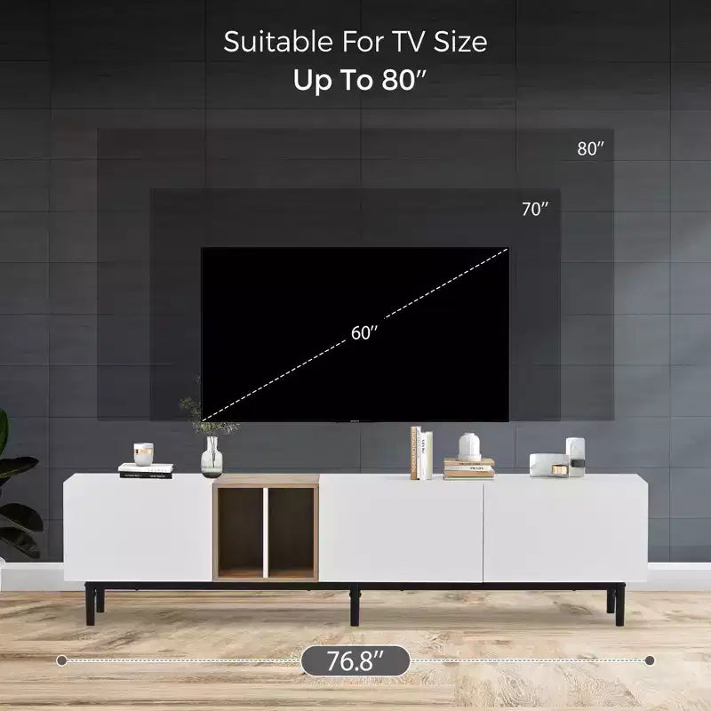 Modern TV Stand, suitable for TVs, featuring 3 cabinet doors, media console desk with ample storage, ideal for living rooms