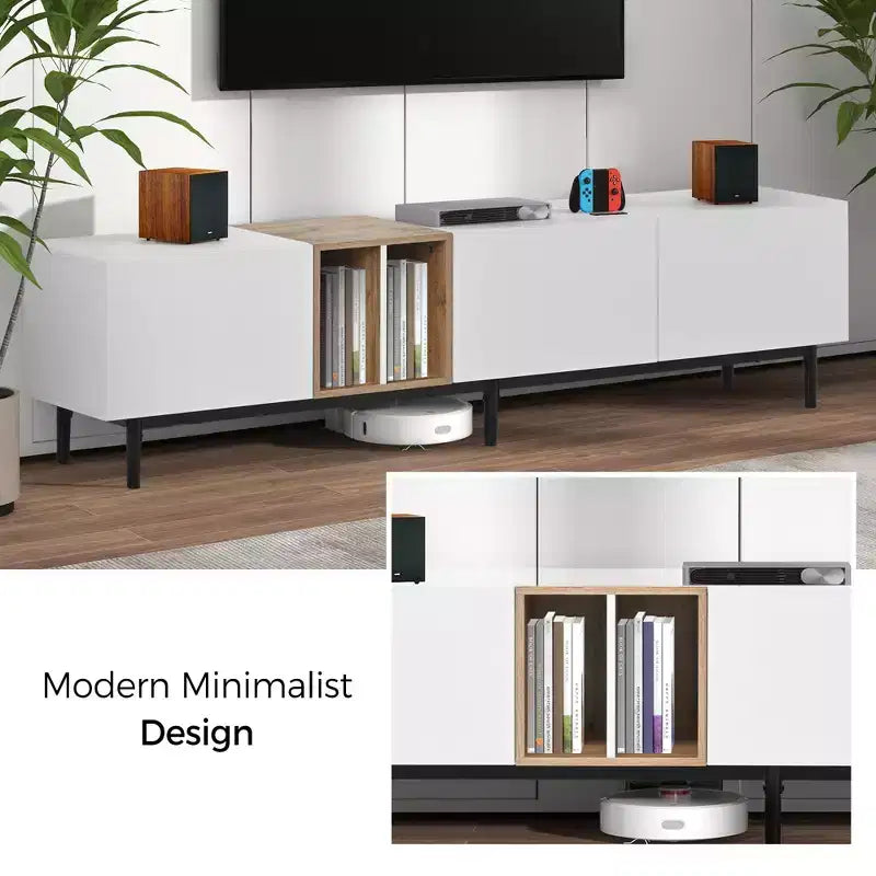 Modern TV Stand, suitable for TVs, featuring 3 cabinet doors, media console desk with ample storage, ideal for living rooms