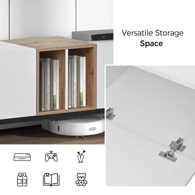 Modern TV Stand, suitable for TVs, featuring 3 cabinet doors, media console desk with ample storage, ideal for living rooms