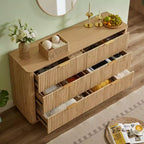6 Drawer Dressing Table, Wide Modern Chest of Drawers, Wave Curve Design, Vanity TV Stand and Media Cabinet, Walnut