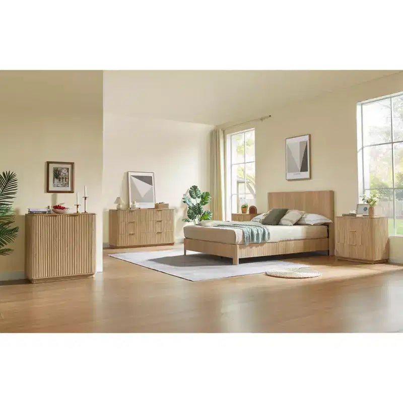 6 Drawer Dressing Table, Wide Modern Chest of Drawers, Wave Curve Design, Vanity TV Stand and Media Cabinet, Walnut
