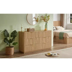 6 Drawer Dressing Table, Wide Modern Chest of Drawers, Wave Curve Design, Vanity TV Stand and Media Cabinet, Walnut