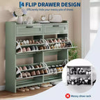 Shoe Cabinet with 4 Flip Drawers & 2 Top Drawers, Wooden Shoe Organizer Cabinet with Adjustable Shelf, Freestanding Shoe Storage Cabinets