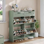 Shoe Cabinet with 4 Flip Drawers & 2 Top Drawers, Wooden Shoe Organizer Cabinet with Adjustable Shelf, Freestanding Shoe Storage Cabinets