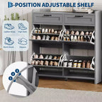 Shoe Cabinet with 4 Flip Drawers & 2 Top Drawers, Wooden Shoe Organizer Cabinet with Adjustable Shelf, Freestanding Shoe Storage Cabinets