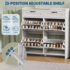 Shoe Cabinet with 4 Flip Drawers & 2 Top Drawers, Wooden Shoe Organizer Cabinet with Adjustable Shelf, Freestanding Shoe Storage Cabinets