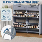 Shoe Cabinet with 4 Flip Drawers & 2 Top Drawers, Wooden Shoe Organizer Cabinet with Adjustable Shelf, Freestanding Shoe Storage Cabinets