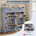 Shoe Cabinet with 4 Flip Drawers & 2 Top Drawers, Wooden Shoe Organizer Cabinet with Adjustable Shelf, Freestanding Shoe Storage Cabinets