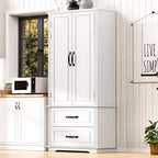 71 Farmhouse Kitchen Pantry Cabinet - 2 Large Drawers, Embossed Texture 8 Door Shelves 3 Cabinet Shelves for Kitchen, Dining