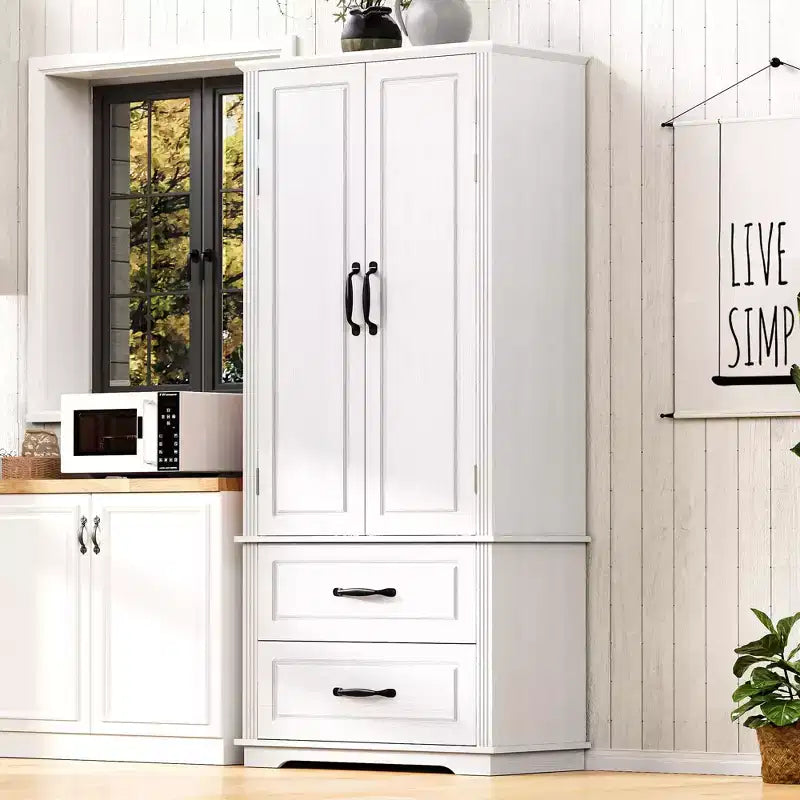 71 Farmhouse Kitchen Pantry Cabinet - 2 Large Drawers, Embossed Texture 8 Door Shelves 3 Cabinet Shelves for Kitchen, Dining
