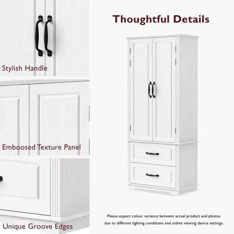 71 Farmhouse Kitchen Pantry Cabinet - 2 Large Drawers, Embossed Texture 8 Door Shelves 3 Cabinet Shelves for Kitchen, Dining