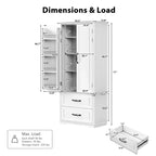 71 Farmhouse Kitchen Pantry Cabinet - 2 Large Drawers, Embossed Texture 8 Door Shelves 3 Cabinet Shelves for Kitchen, Dining