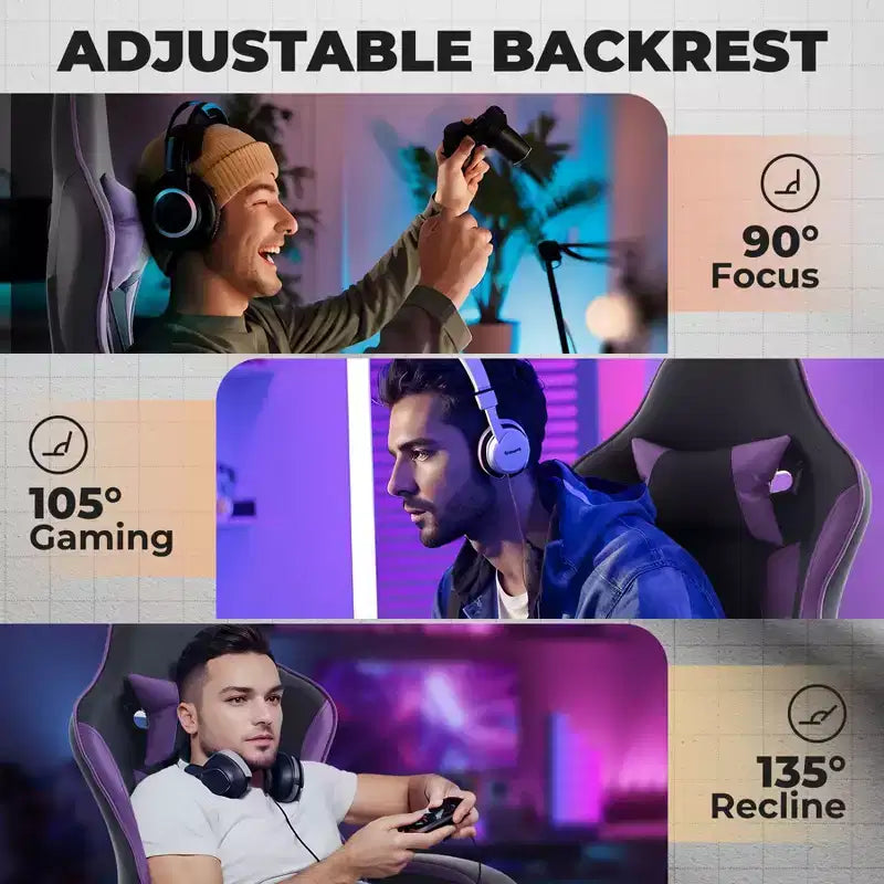 Gaming Chair Office Chairs with Wheels,Reclining Back,Adjustable Seat Height&Footrest,Ergonomics Video Game Chairs, Max