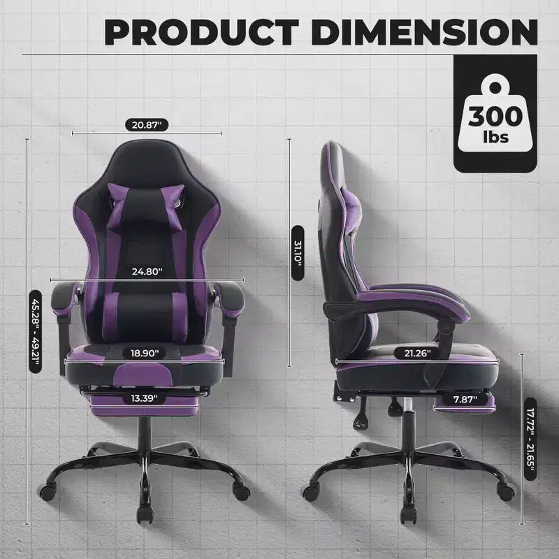 Gaming Chair Office Chairs with Wheels,Reclining Back,Adjustable Seat Height&Footrest,Ergonomics Video Game Chairs, Max