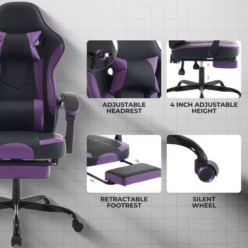 Gaming Chair Office Chairs with Wheels,Reclining Back,Adjustable Seat Height&Footrest,Ergonomics Video Game Chairs, Max