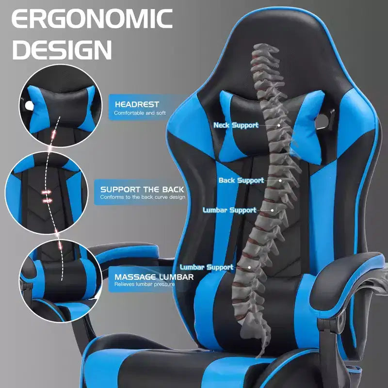Gaming Chair Office Chairs with Wheels,Reclining Back,Adjustable Seat Height&Footrest,Ergonomics Video Game Chairs, Max