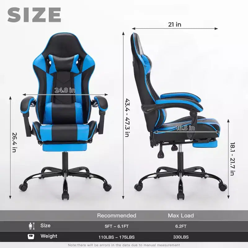 Gaming Chair Office Chairs with Wheels,Reclining Back,Adjustable Seat Height&Footrest,Ergonomics Video Game Chairs, Max