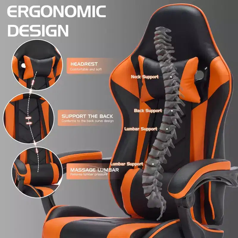 Gaming Chair Office Chairs with Wheels,Reclining Back,Adjustable Seat Height&Footrest,Ergonomics Video Game Chairs, Max