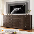 12 Drawer Dresser, 63 Wide Wooden Chest of Drawers, Modern TV Stand Dresser for 65 Inch TV, Bedroom Living Room Entryway