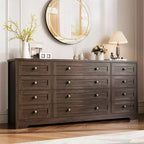 12 Drawer Dresser, 63 Wide Wooden Chest of Drawers, Modern TV Stand Dresser for 65 Inch TV, Bedroom Living Room Entryway