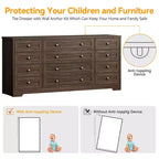 12 Drawer Dresser, 63 Wide Wooden Chest of Drawers, Modern TV Stand Dresser for 65 Inch TV, Bedroom Living Room Entryway