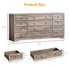 12 Drawer Dresser, 63 Wide Wooden Chest of Drawers, Modern TV Stand Dresser for 65 Inch TV, Bedroom Living Room Entryway