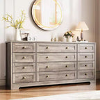 12 Drawer Dresser, 63 Wide Wooden Chest of Drawers, Modern TV Stand Dresser for 65 Inch TV, Bedroom Living Room Entryway