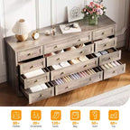 12 Drawer Dresser, 63 Wide Wooden Chest of Drawers, Modern TV Stand Dresser for 65 Inch TV, Bedroom Living Room Entryway